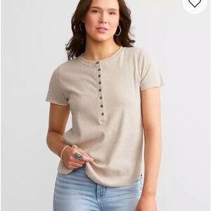 NWT White Crow Buckle Sarah Henley Tee Oatmeal Ribbed Button Top Small